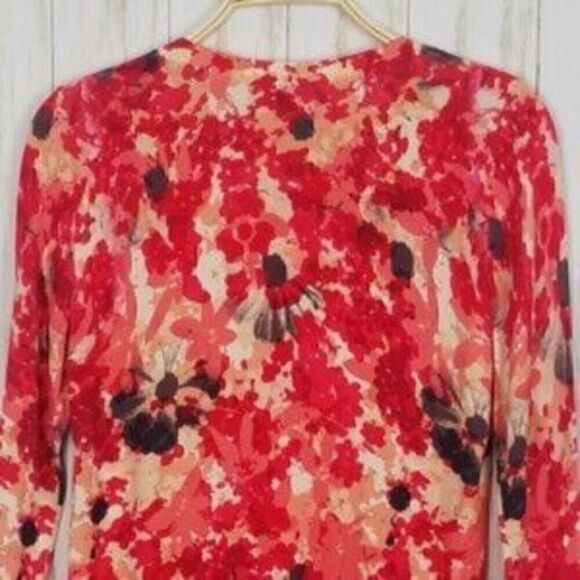 Talbots Red Floral Printed Scoop Neck Cardigan - Picture 4 of 4